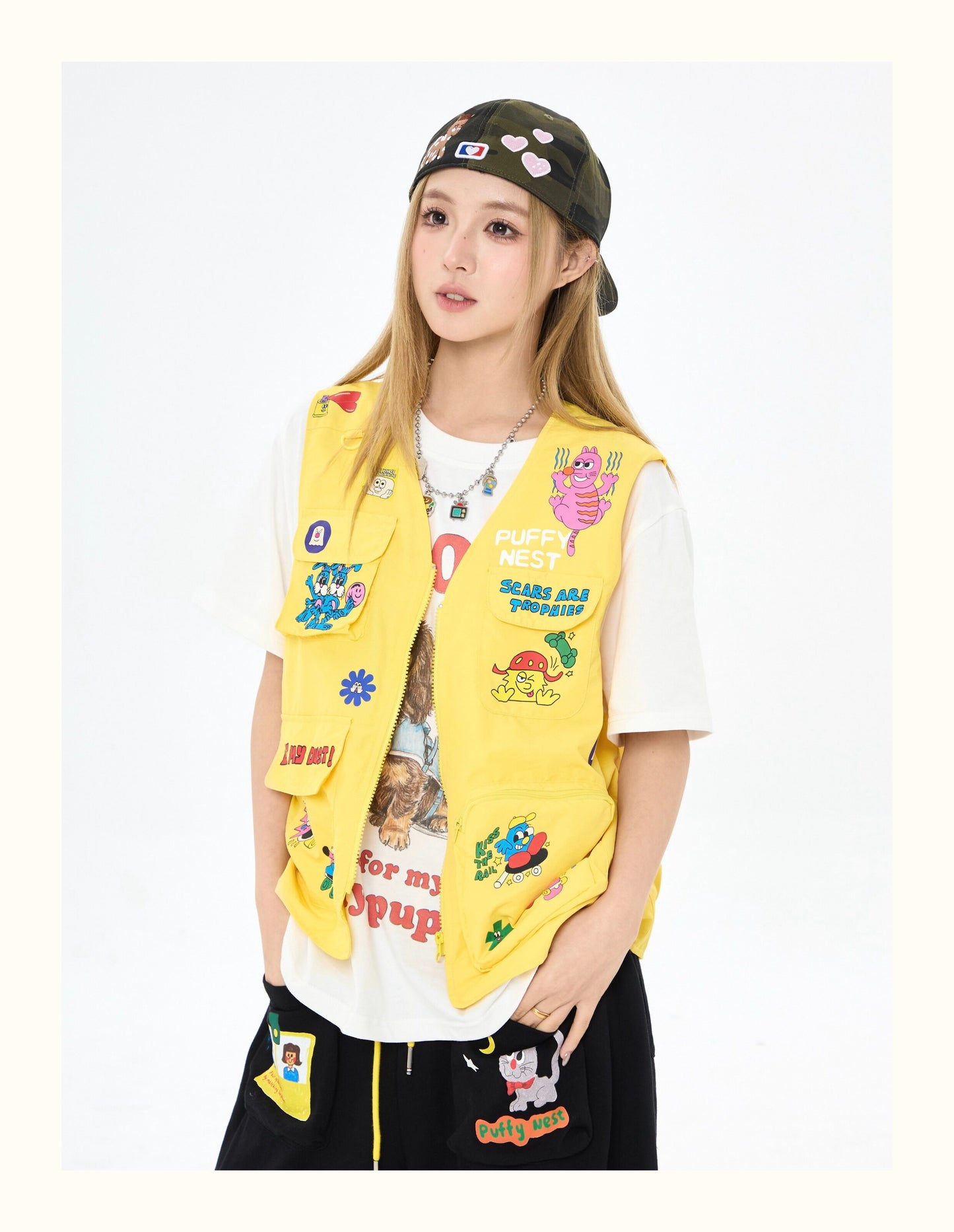 Robootoo - Yellow Cartoon Multi-Pocket Utility Vest vest Robootoo