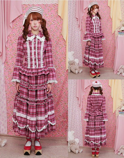 SOS MEME CLUB - Pink Plaid Long-Sleeve Shirt shirt SOS MEME CLUB