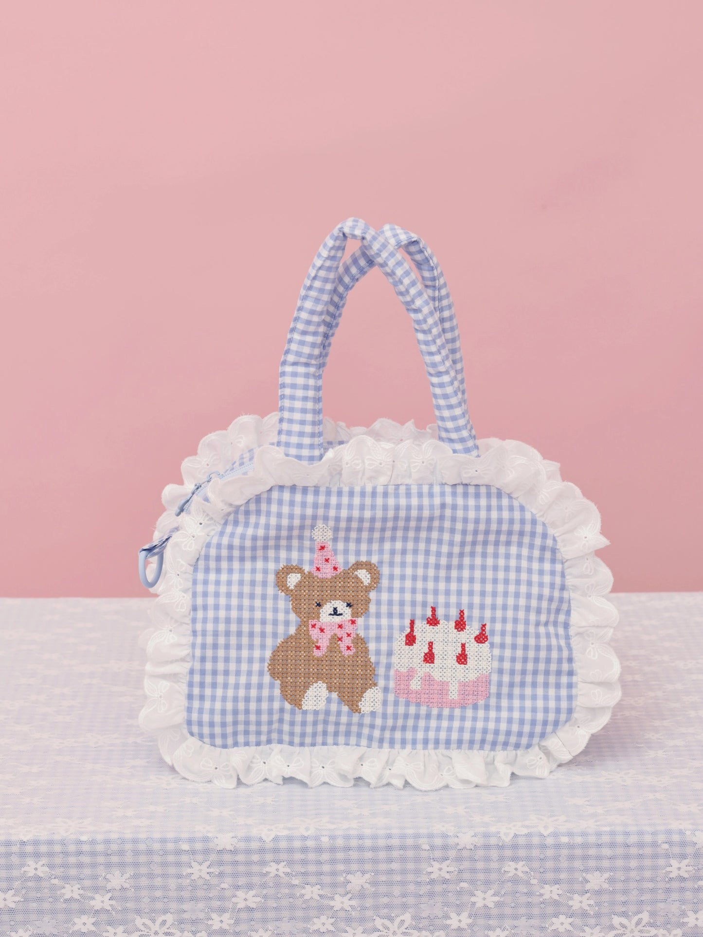 SemenCoicis Vintage Bear Embroidered Bag | Cute Ruffle Double-Sided Tote bag SemenCoicis