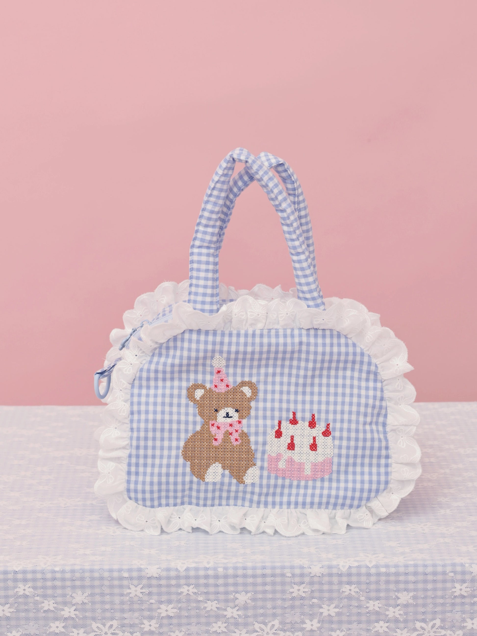 SemenCoicis Vintage Bear Embroidered Bag | Cute Ruffle Double-Sided Tote bag SemenCoicis