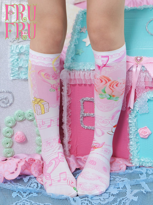 Frufru - Rose White Vintage Print Socks socks frufru