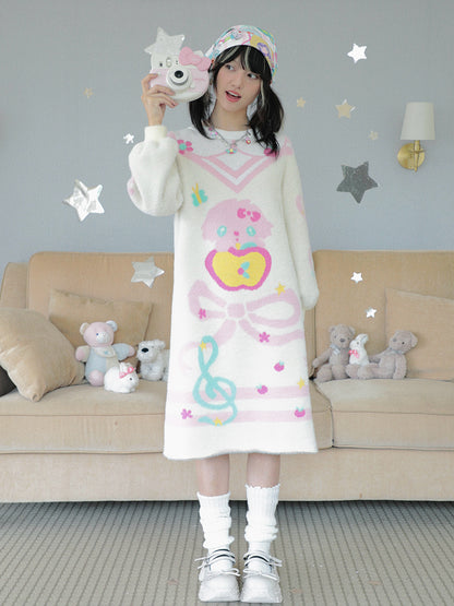Hashtag DDD - Kawaii Beige Faux Fur Knit Dress dress Hashtag DDD