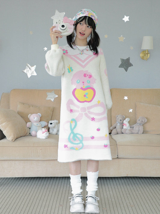 Hashtag DDD - Kawaii Beige Faux Fur Knit Dress dress Hashtag DDD