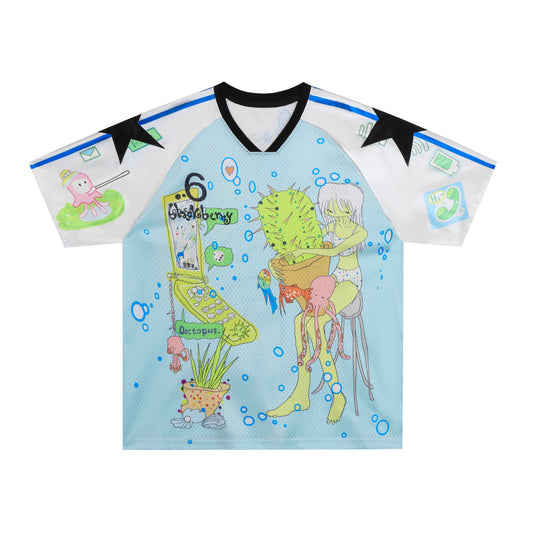BlackBerry - Light Blue Y2K Jersey Top shirt BlackBerry