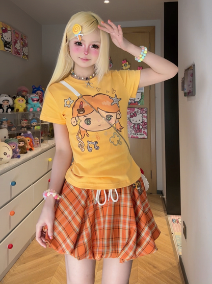 Cute Lin Dopamine Cartoon Tee | Kawaii Slim Fit T-shirt tshirt cute lin Orange S