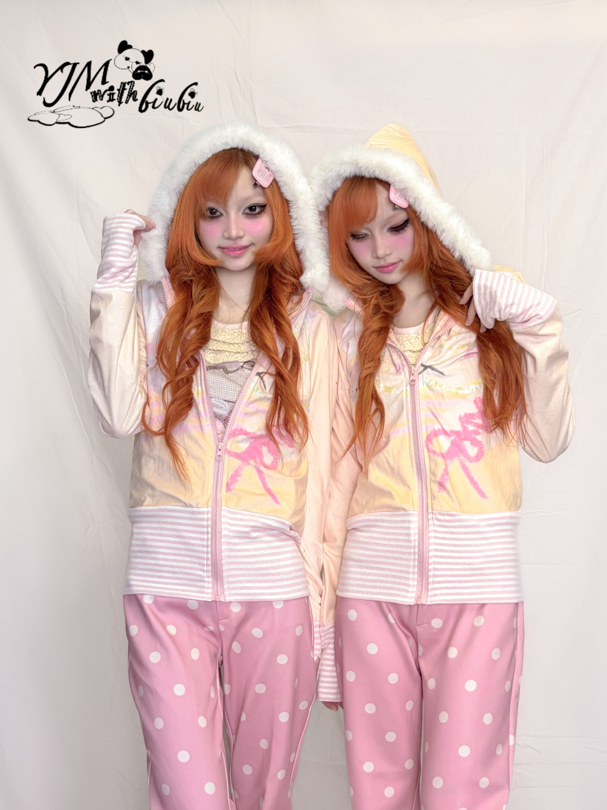 YJM with biubiu - Fuzzy Hooded Zip Jacket jacket YJM with biubiu