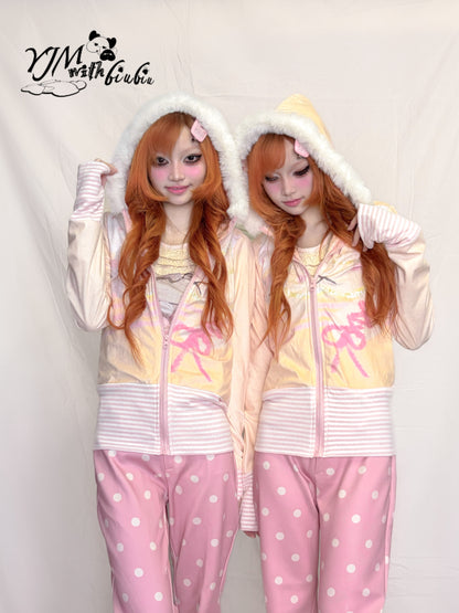 YJM with biubiu - Fuzzy Hooded Zip Jacket jacket YJM with biubiu