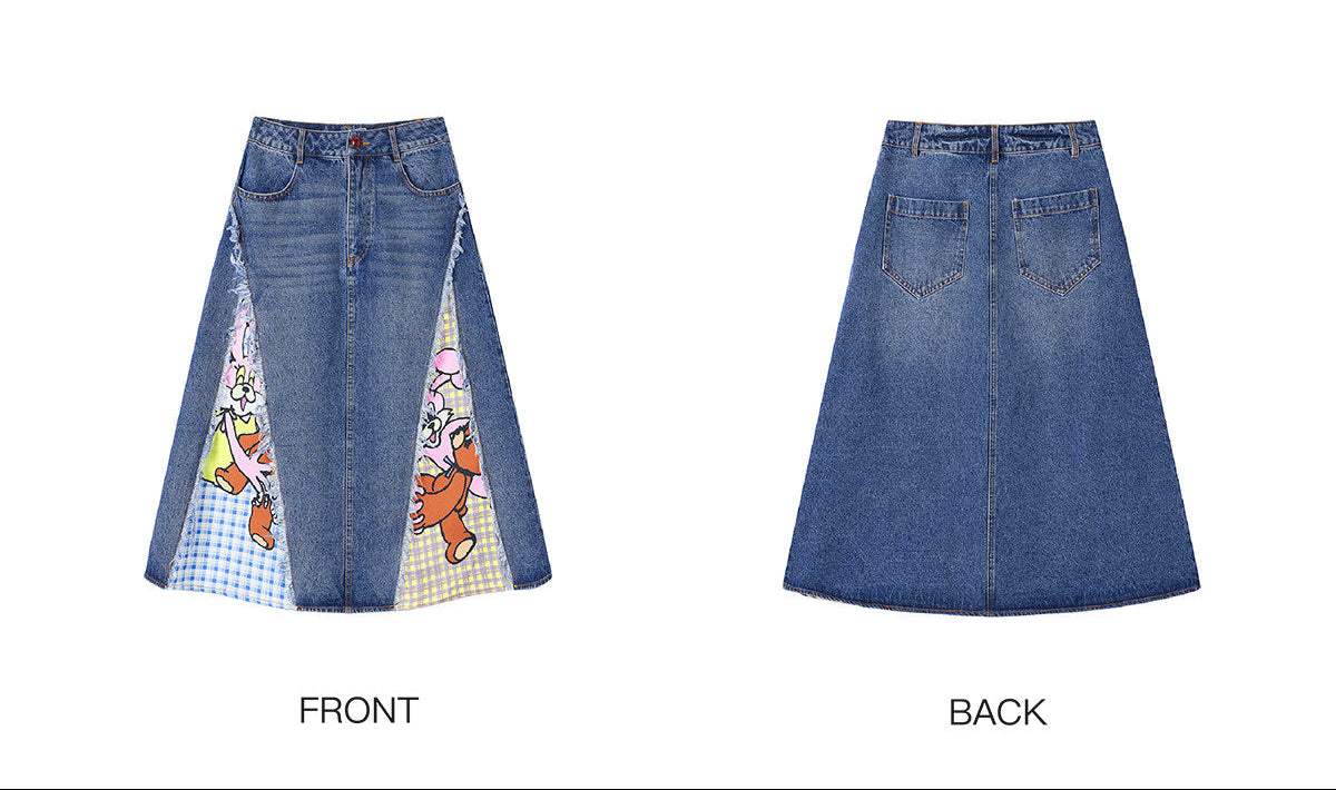 tntntutu - Washed Denim Patchwork A-Line Skirt skirt tntntutu