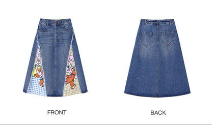tntntutu - Washed Denim Patchwork A-Line Skirt skirt tntntutu