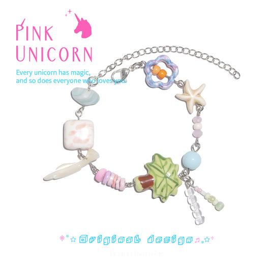 Pink Unicorn - Y2K Colorful Beaded Bracelet Resin Natural Stone bracelet pink unicorn