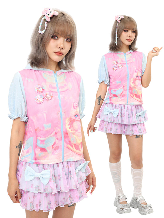 NIHON KIDS - Decora Kei Kitty Lantern Sleeve Top blouse NIHON KIDS