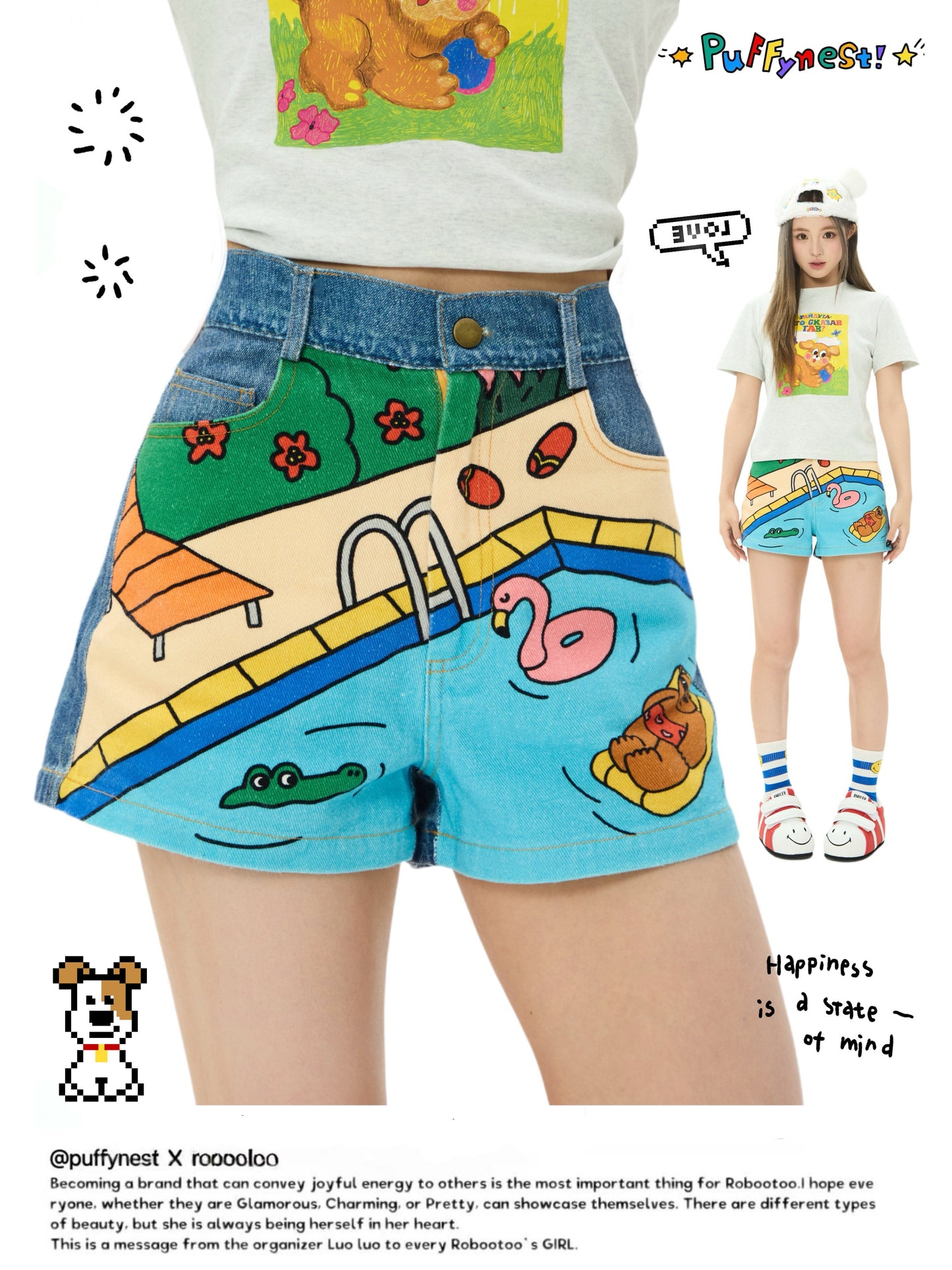 Robootoo - Blue Pool Print Denim Shorts shorts Robootoo