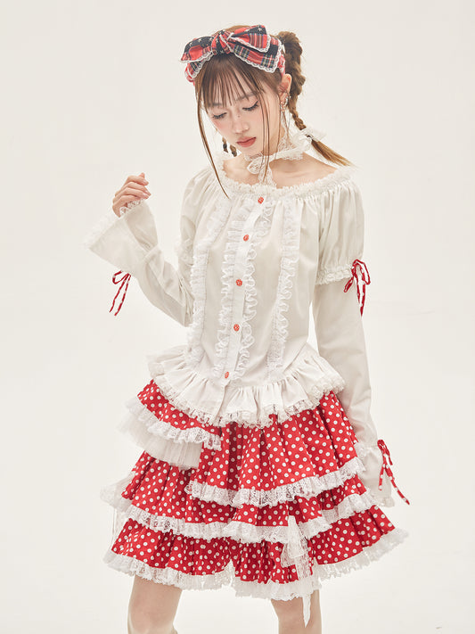 SOS MEME CLUB – Showa Retro White Blouse with Bow blouse SOS MEME CLUB