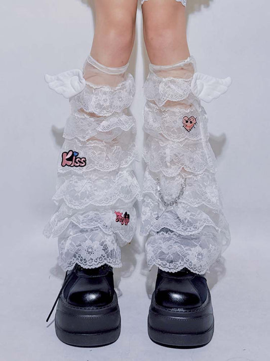 FANLOVEGIRL - Wing Lace Leg Warmers | Kawaii Harajuku Layered Socks leg warmmers FANLOVEGIRL