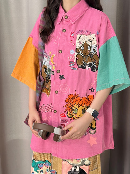 Retro Cartoon Patchwork Shirt shirt soldout