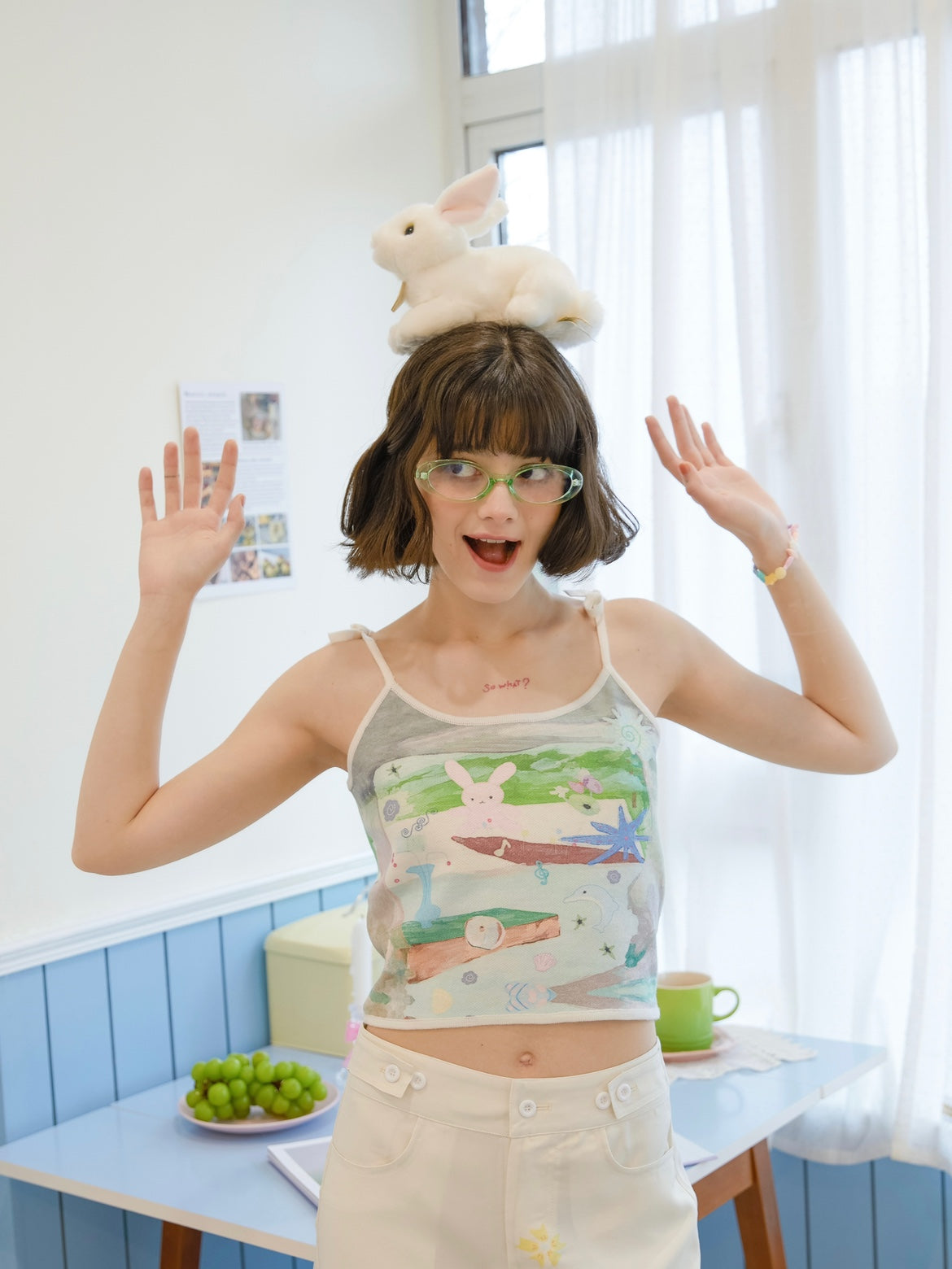 KaiXin hostel – Graffiti Knit Cami Vest with Illustration Vibes camisole KaiXin hostel