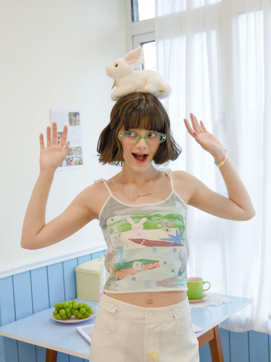 KaiXin hostel – Graffiti Knit Cami Vest with Illustration Vibes camisole KaiXin hostel