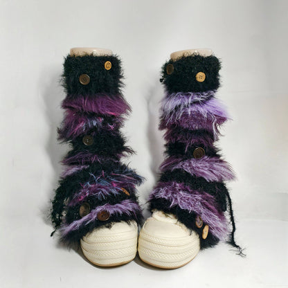 Handmade Black Purple Plush Leg Warmers leg warmmers Handmade