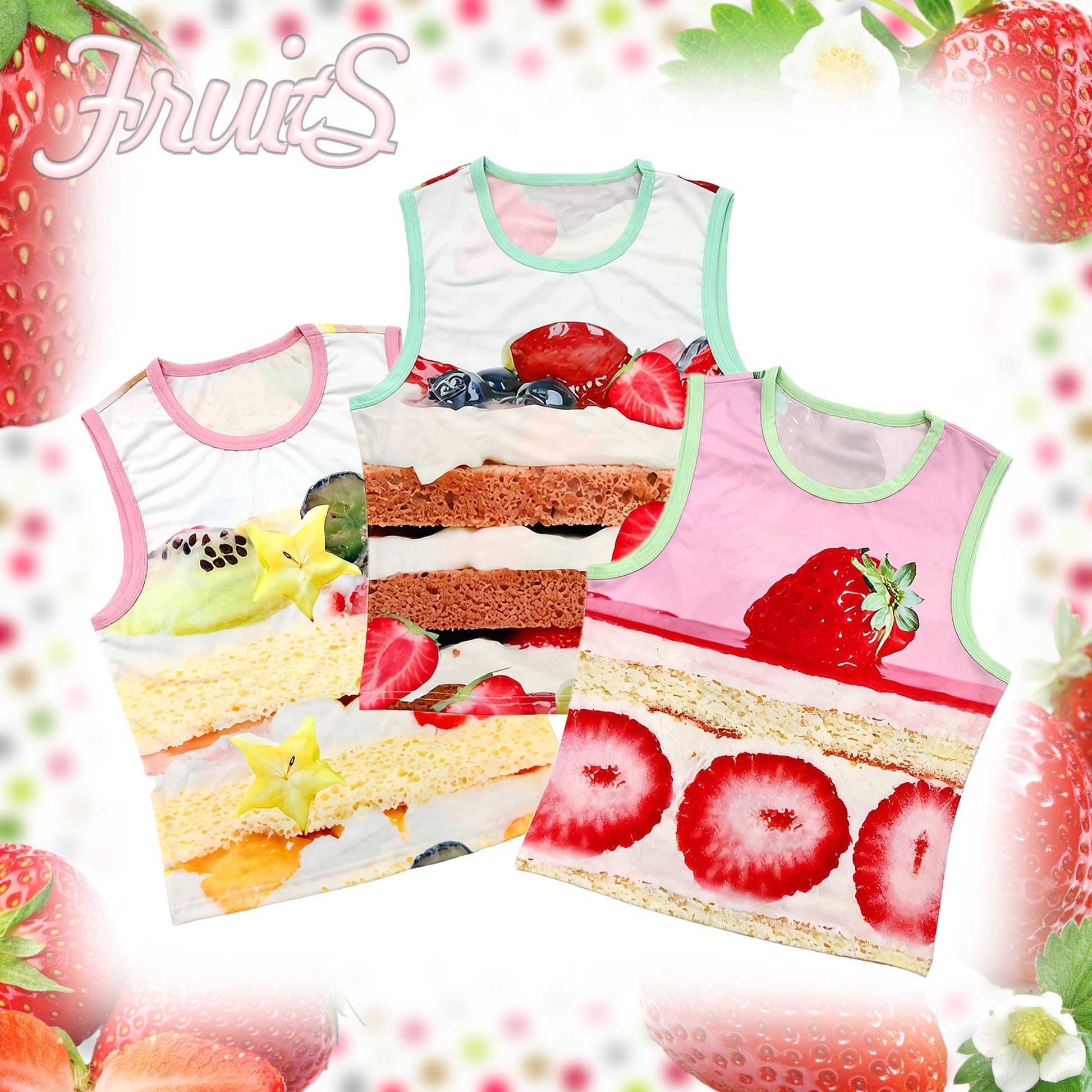 FRUITS - Strawberry Cake Print Tank Top camisole Fruits
