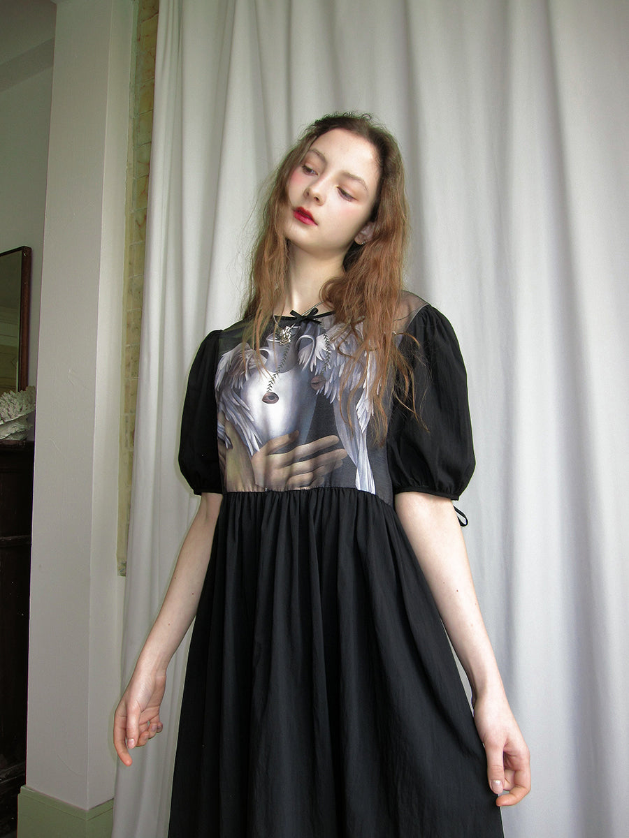 daytoday everyday institute - Kawaii Angel Print Short Sleeve Dress dress daytoday everyday institute