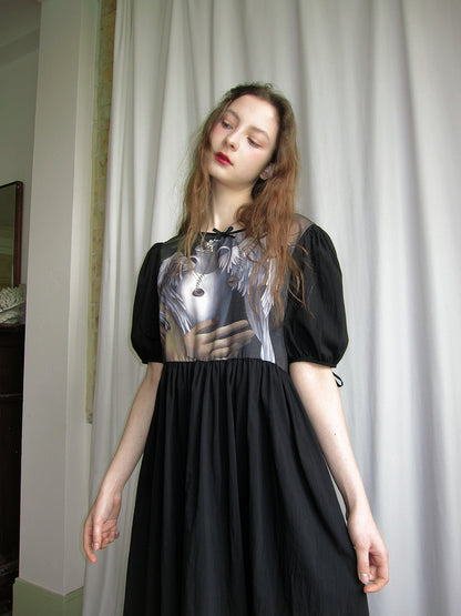 daytoday everyday institute - Kawaii Angel Print Short Sleeve Dress dress daytoday everyday institute