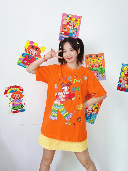 MOOYO - Kawaii Orange T Shirt Lucky 100 Shirt tshirt MOOYO