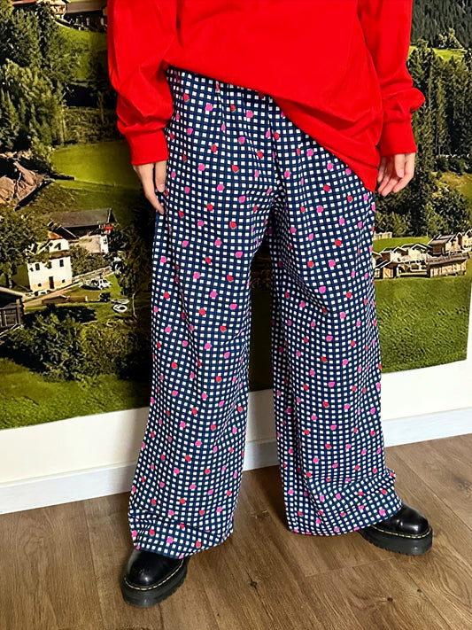 BunnyBunnyGun - Harajuku Wide Leg Pants Strawberry Print Plaid Oversize pants bunnybunnygun