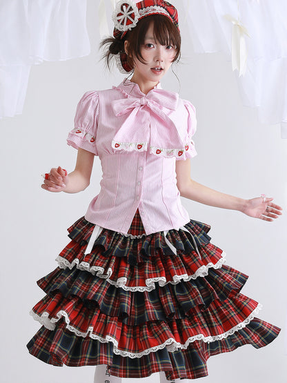 SOS MEME CLUB - Pink Stripe Lolita Blouse blouse SOS MEME CLUB