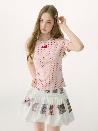 ziziFei - Sweet Dessert Bow Polka Dot Knit Tee tshirt ziziFei