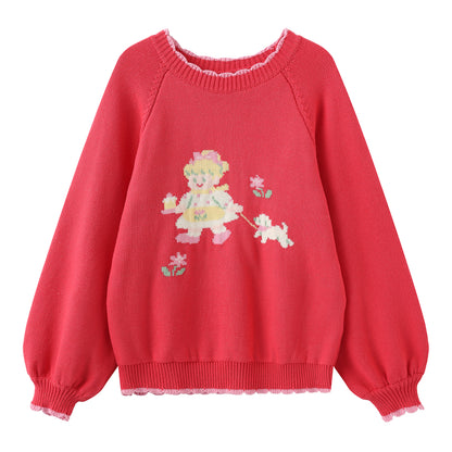 Little Berry - Kawaii Girl Illustration Red Sweater sweater Little Berry S