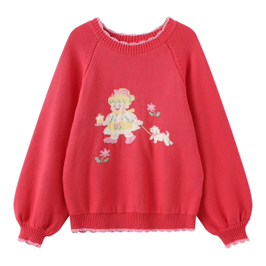 Little Berry - Kawaii Girl Illustration Red Sweater sweater Little Berry S