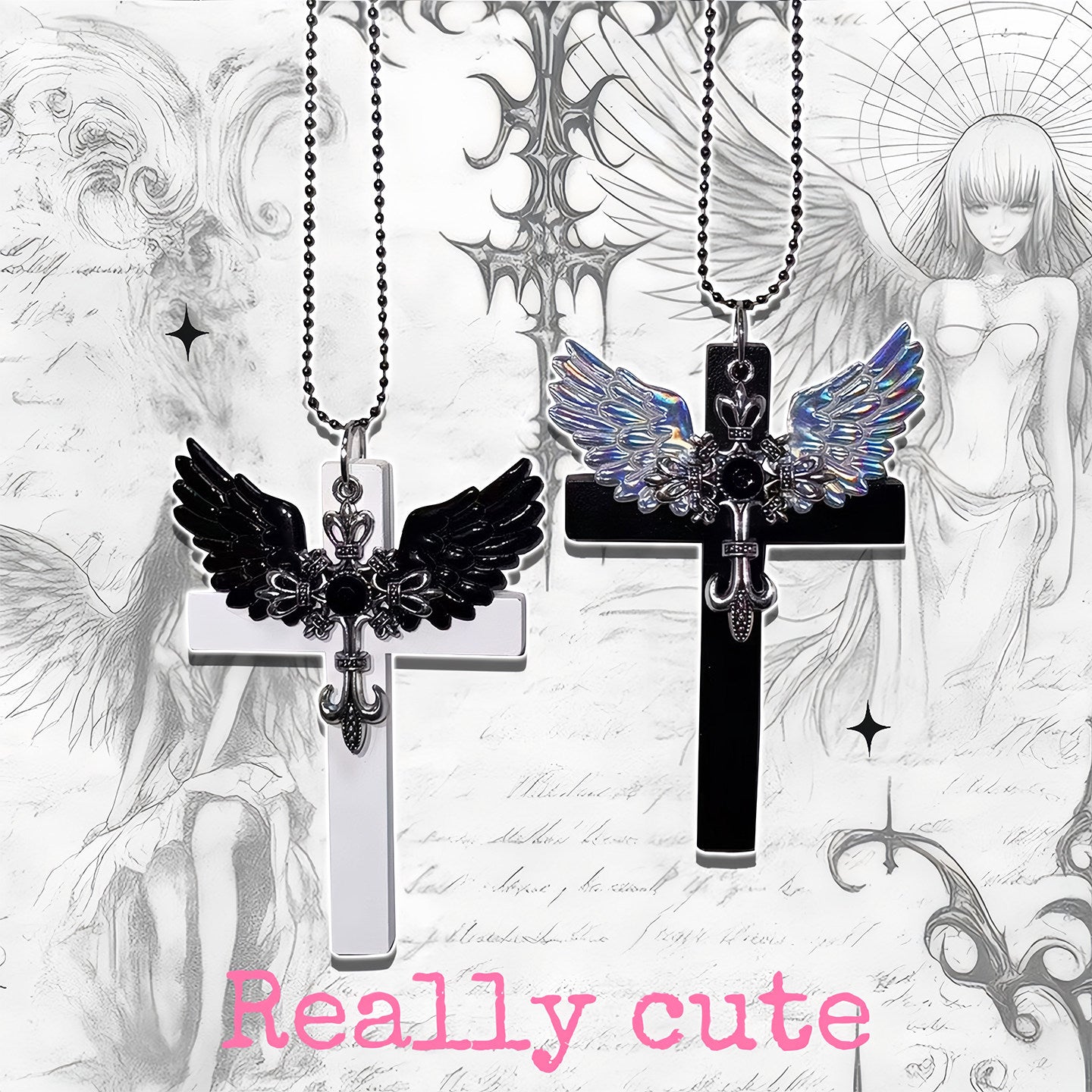 Angel Wing Cross Pendant Necklace necklace really cute
