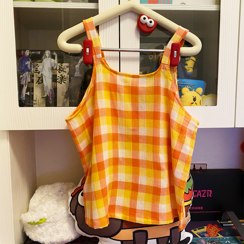 Toothshop - Sweet Orange Plaid Cami Top & Skirt Set set toothshop
