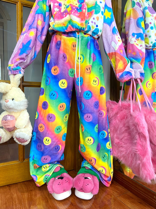 LERROO - Decora Kei Smiley Face Fleece Pants pants Leerroo