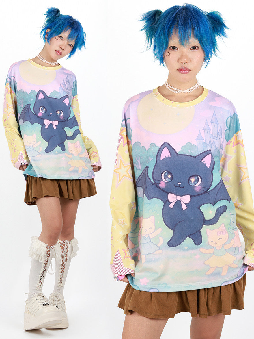 Nihonkids - Gothic Bat Cat Long Sleeve Tee shirt NIHON KIDS