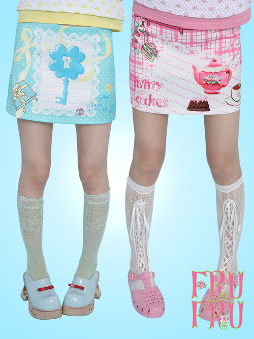frufru - Mint Green/Pink Rose Print A-Line Skort skirt frufru