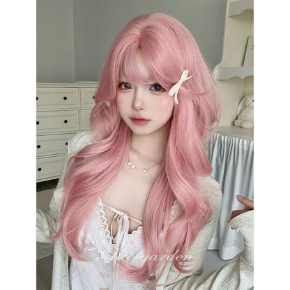 Alice Garden - Coral Pink Long Curly Wig | Sweet Lolita Korean Girly Hair wig Alice Garden
