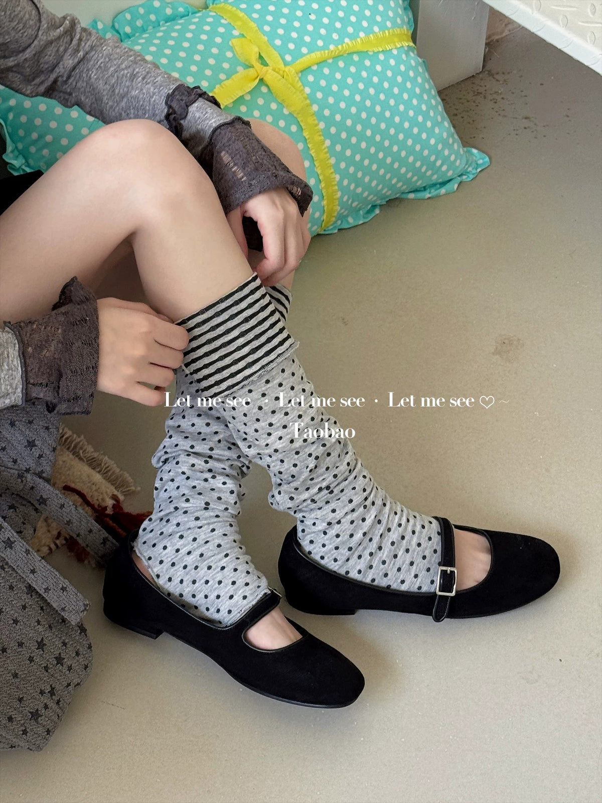 LET ME SEE - Polka Dot & Stripe Slouch Leg Warmers socks let me see