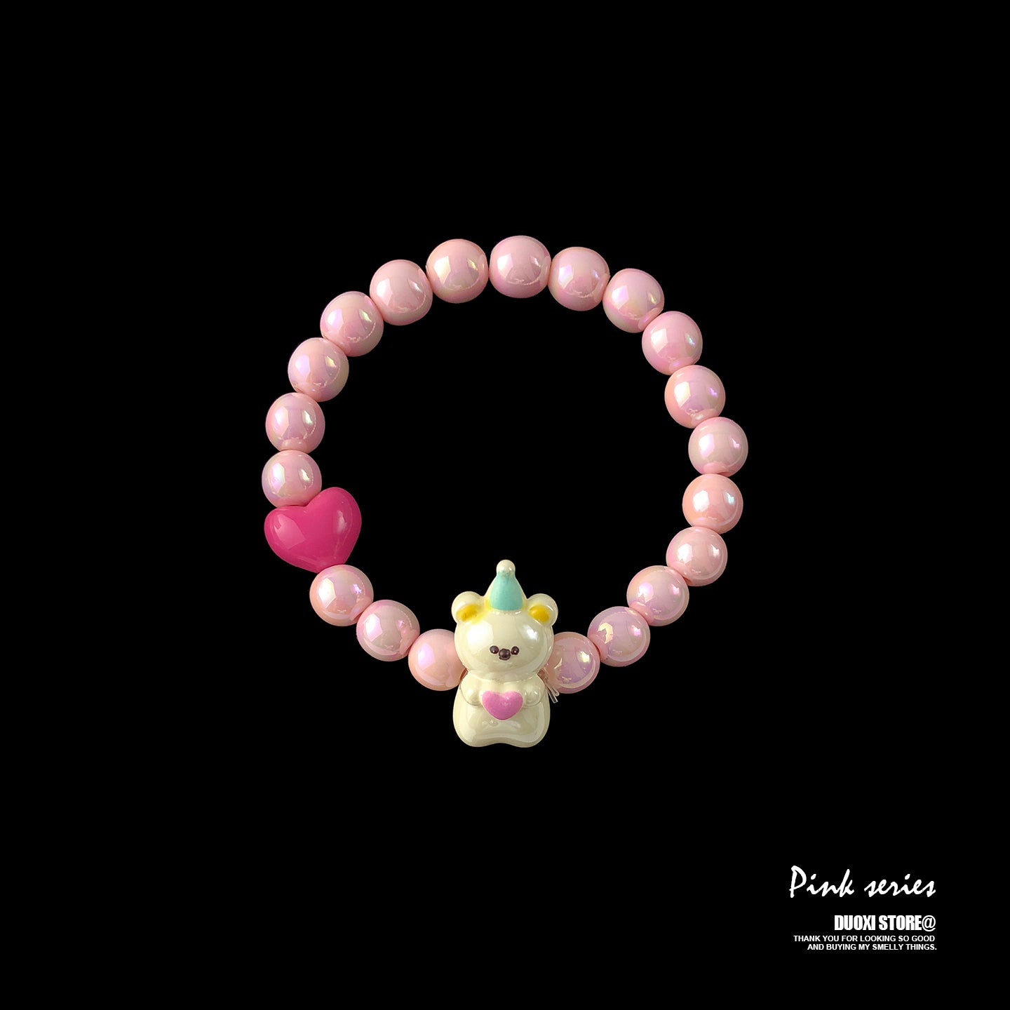 DuoXi - Pink Bear Heart Bead Bracelet bracelet DuoXi