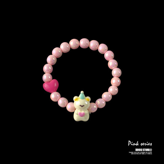 DuoXi - Pink Bear Heart Bead Bracelet bracelet DuoXi