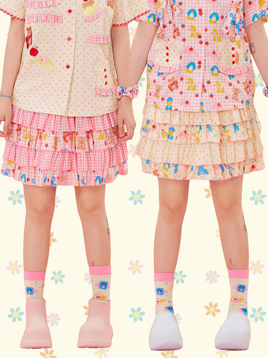 NIKKOU - Polka Dot Layered Skirt Shorts skirt Nikkou home