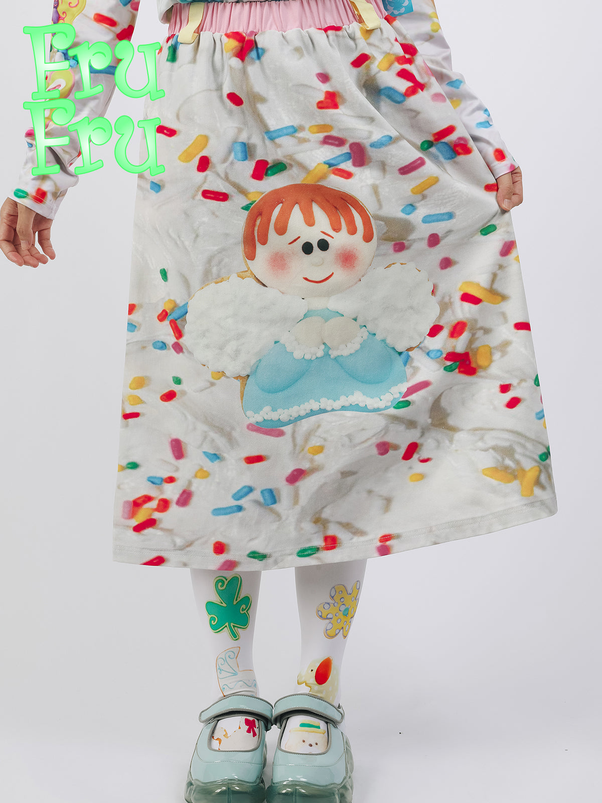 frufru Angel Cookie A-line Skirt | Harajuku Cotton Printed Midi Skirt