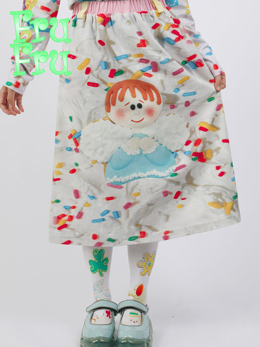 frufru Angel Cookie A-line Skirt | Harajuku Cotton Printed Midi Skirt