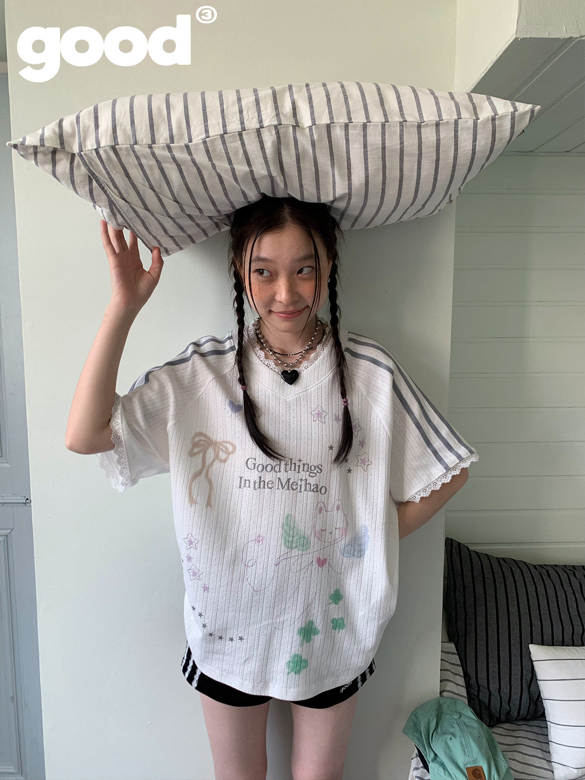 Meihao Store - Dreamy Graffiti Blokette Jersey T-Shirt