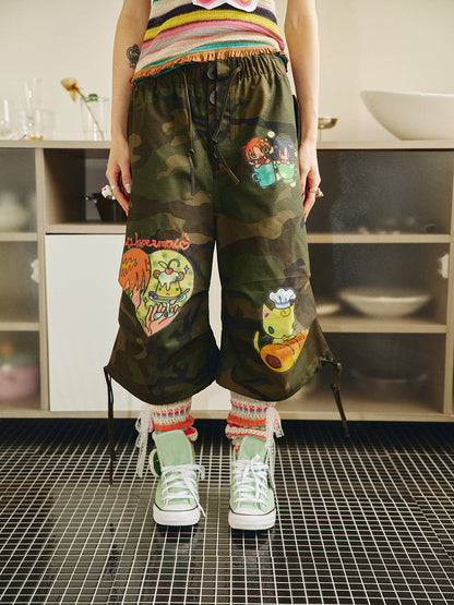 Have a Meal - Bread Cat Camo Cropped Pants pants have a meal