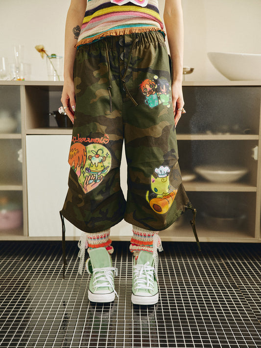 Have a Meal - Bread Cat Camo Cropped Pants pants have a meal