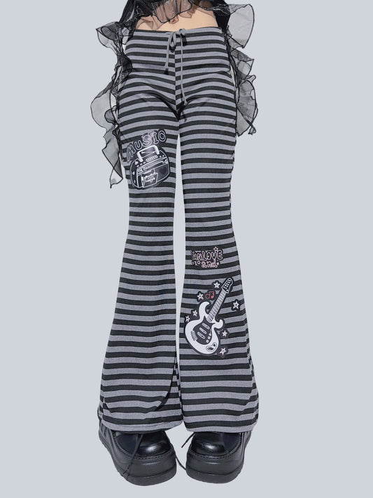 FANLOVEGIRL - Black Striped Music Flare Pants pants FANLOVEGIRL