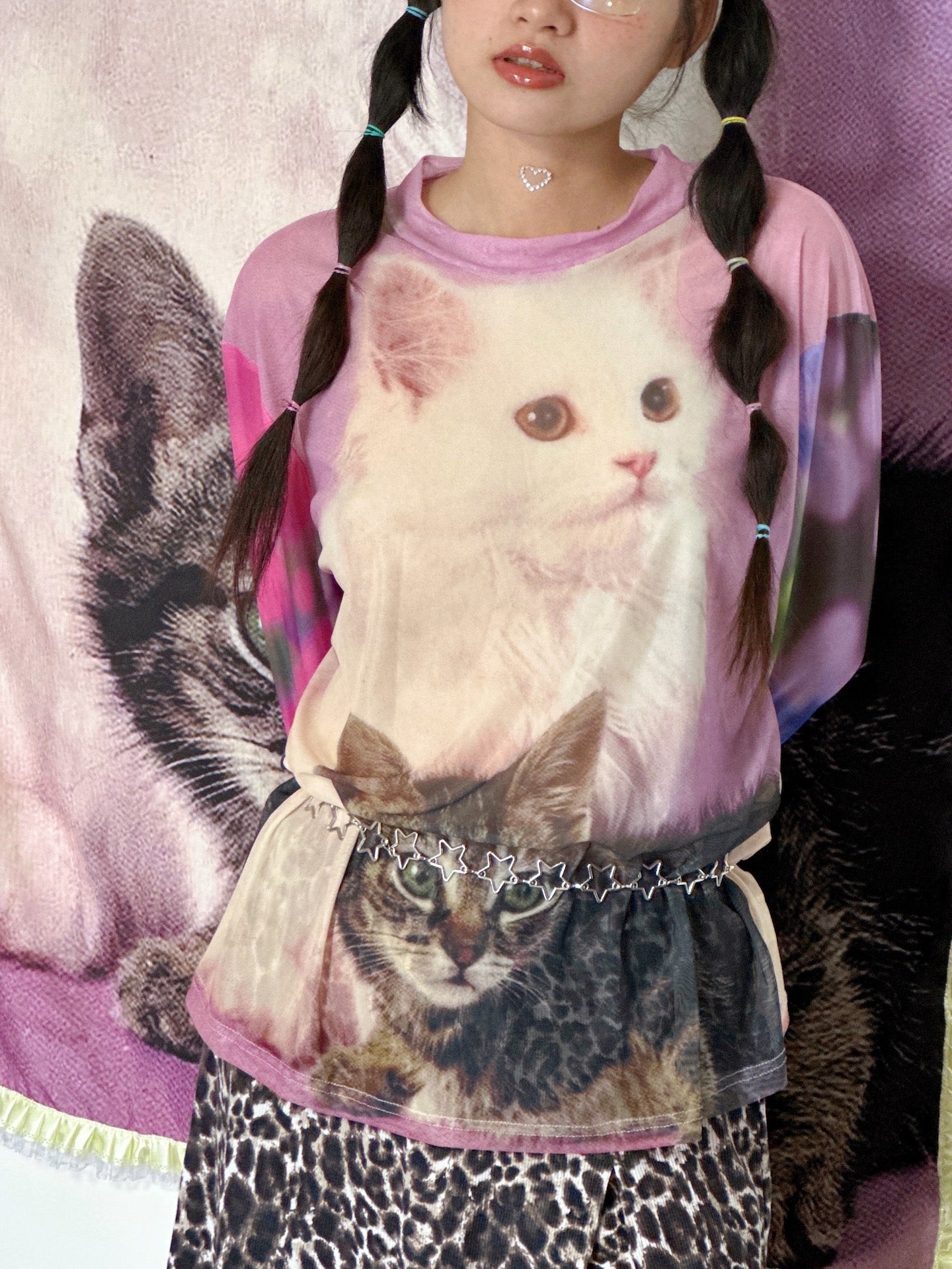 Kawaii Vintage Shirt – Cat Print Long Sleeve shirt bunnybunnygun