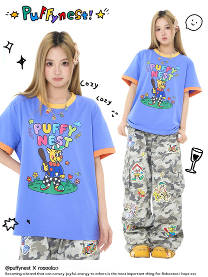 Robootoo - Blue Monster Print Oversized T-Shirt tshirt Robootoo