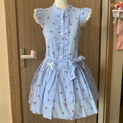 Blurred Bear - Blue Plaid Puff Sleeve Midi Dress dress Blurred Bear